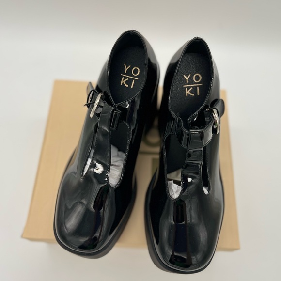 YOKI TRACE Women's Patent Strap Chunky Heel with Platform, Black - Picture 2 of 6